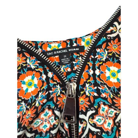 Zac & Rachel Woman Blouse 2X Boho Floral Zip Neck Long Sleeve Tunic Top - Picture 4 of 6